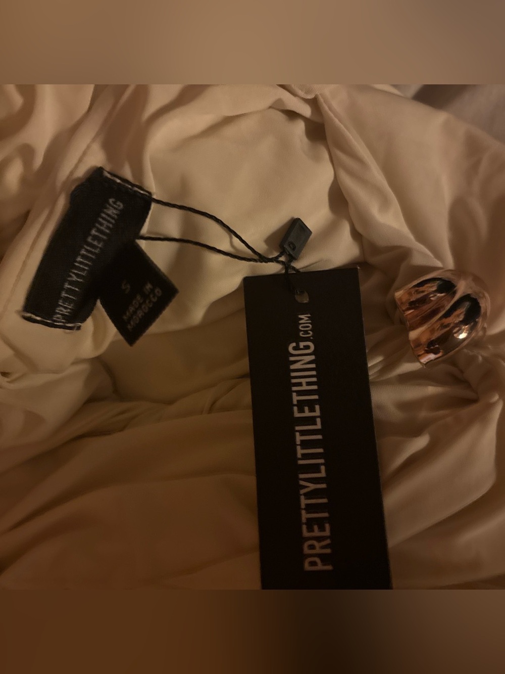 PrettyLittleThing Cream Asymmetric Neck Maxi Dress - Picture 4 of 4